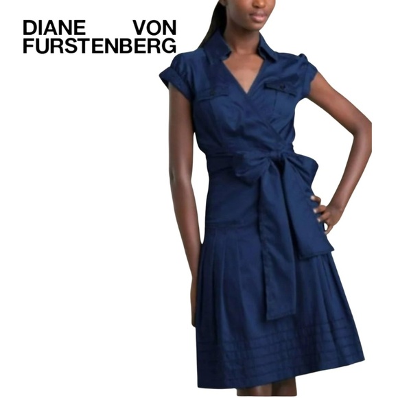 Diane Von Furstenberg Edan Wrap Dress in Navy Size 0 100% cotton - Picture 1 of 8